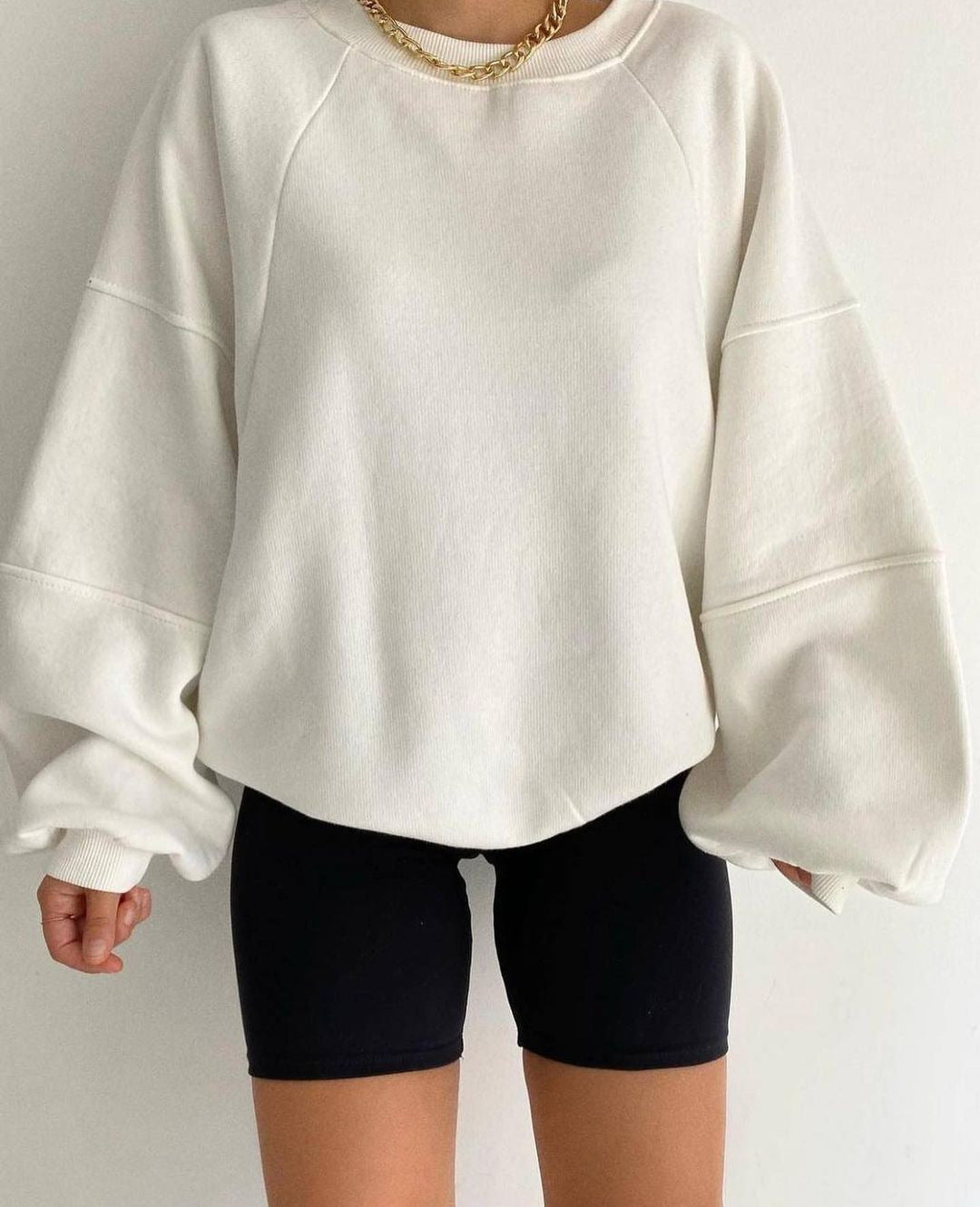Round Neck Long Sleeve Solid Color Sweatshirt 1894