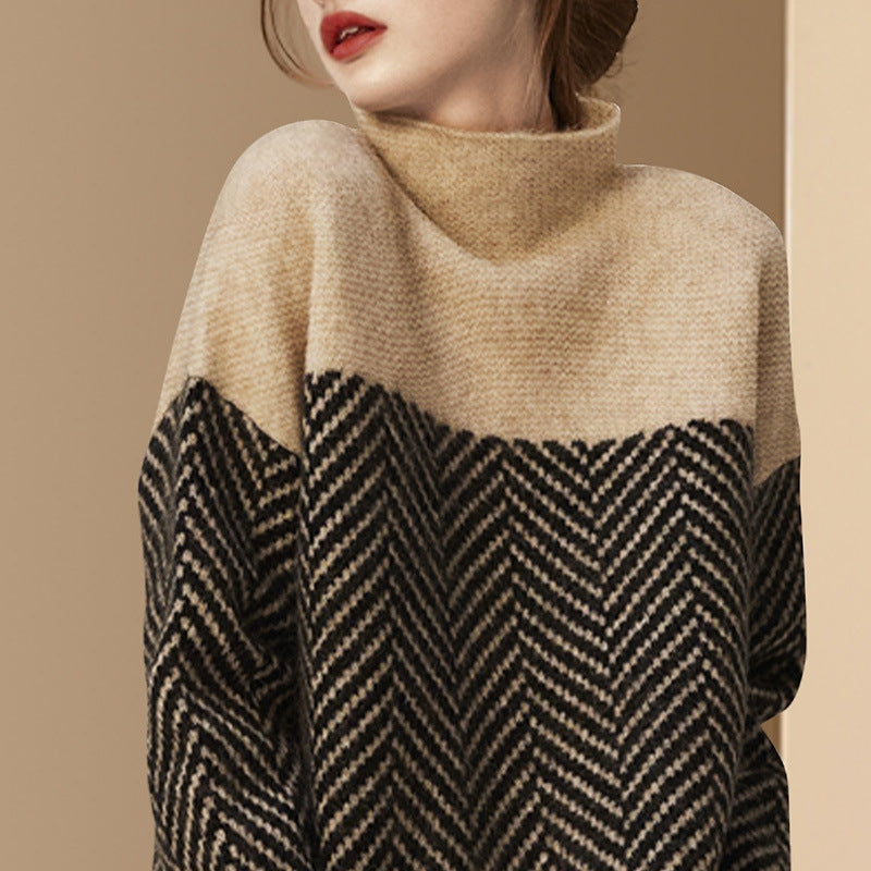 Spring and Autumn Turtleneck Loose Sweater Knitted Top 1901