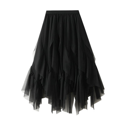 Ruffled Skirt High Waist Mesh Skirt 746