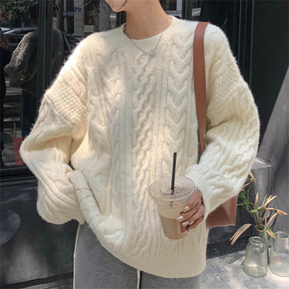Retro Autumn and Winter Loose Lazy Style Round Neck Knitted Sweater 1721