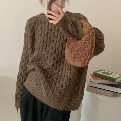 Winter Lazy Style Knitted Sweater Round Neck Loose Sweater 1822
