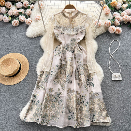 Retro Lace Long-sleeved Dress Women's Summer New Lolita Princess Dress 363