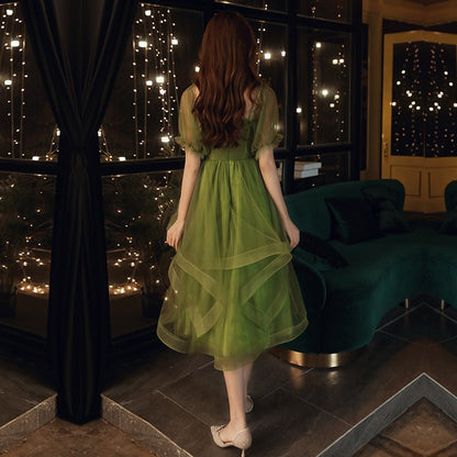 Off Shoulder Green Tulle Homecoming Dress Fluffy Short Formal Dress 713