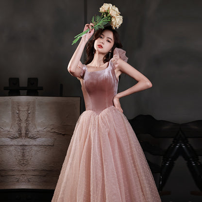 Pink Sweet Velvet Tulle Homecoming Dress A Line Short Prom Dress  678