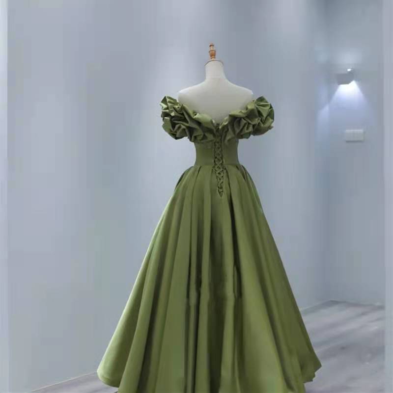 Stain Green Long Prom Dress Off  Shoulder Evening Formal Gown 176