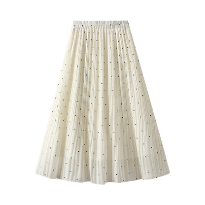 Small Polka Dot Chiffon Pleated Skirt High Waist A-line Mid-length Skirt 756