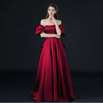 Off Shoulder Satin Prom Dress A Line Formal Evening Party Gown 698