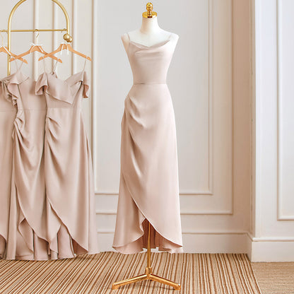 Satin A Line Long Bridesmaid Dress Spaghetti Strap Formal Evening Gown Party Dress 540