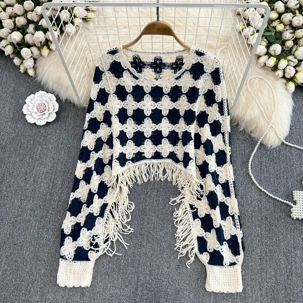 New Style Round Neck Fringe Knitted Cape Women's Sweater Top 472