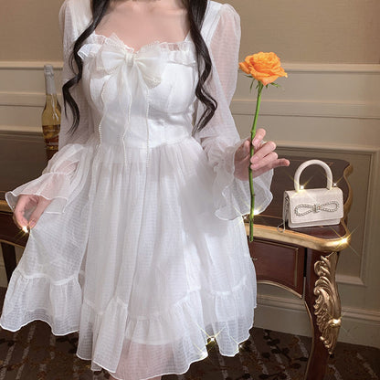 French Sweet Fairy Dress Bowknot Princess Midi Dress 831