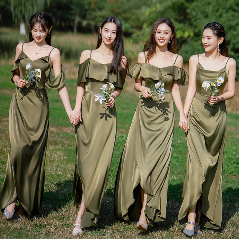 Green A Line Long Bridesmaid Dress Spaghetti Strap Formal Evening Gown Party Dress 534