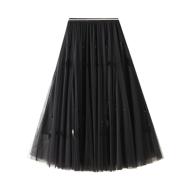 Fairy A-line Skirt Mid-length Swing Skirt High Waist Feather Tutu Skirt 773