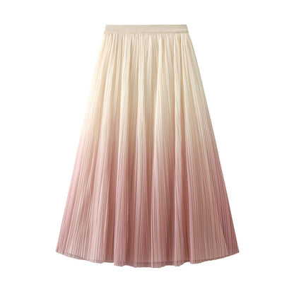 Elegant Gradient Color Pleated Long Skirt High Waist A-Line Skirt 741