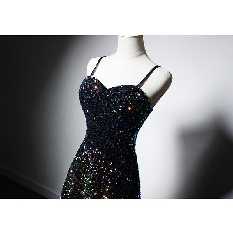 Spaghetti Strap Sequins Prom Dress Shiny Forma Evening Party Dress 653