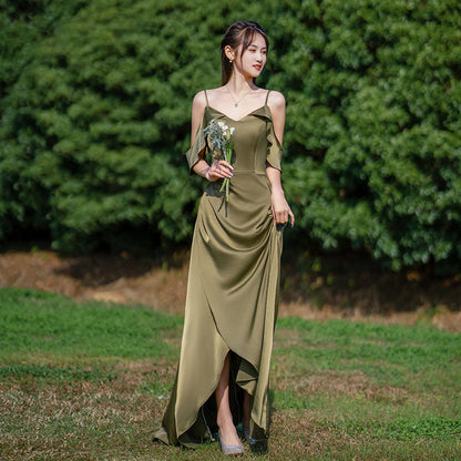 Green A Line Long Bridesmaid Dress Spaghetti Strap Formal Evening Gown Party Dress 534