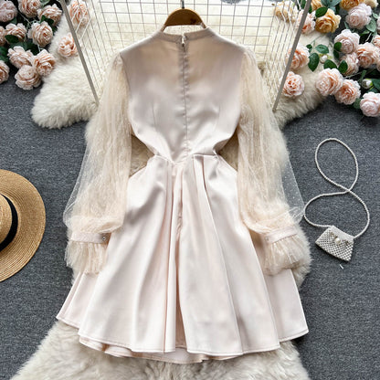 Spring and Autumn Beaded High Waist Mesh Dress Female Fairy Tutu Skirt  436