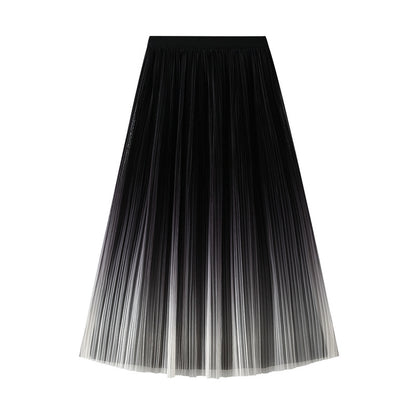 Elegant Gradient Color Pleated Long Skirt High Waist A-Line Skirt 741