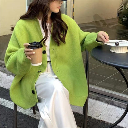 Lazy Style Sweater Cardigan Spring and Autumn V-neck Knitted Jacket 1723