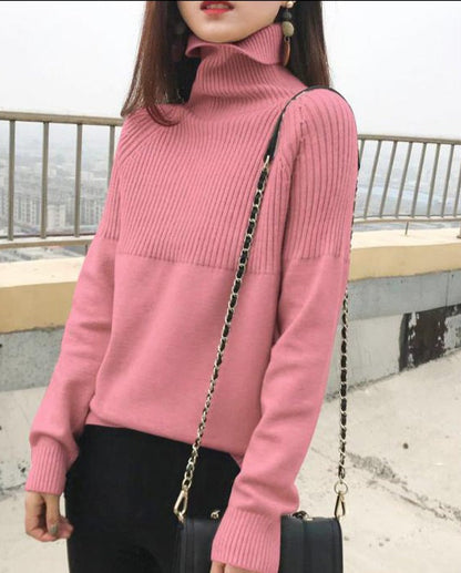 Women  Loose Thick Bottoming Shirt  Autumn Winter High Collar Knitted Sweater 1141