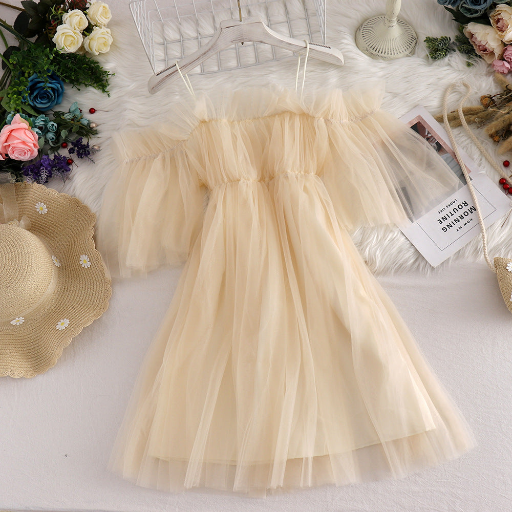 Sweet Spaghetti Strap Fairy Mid-Length Mesh Dress 841