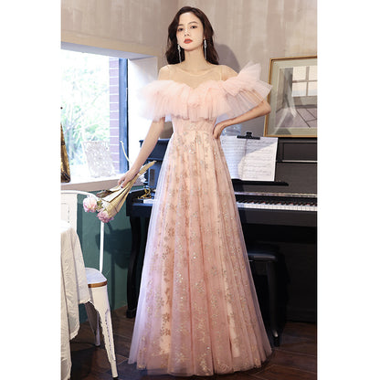 Off Shoulder Pink Tulle Prom Dress Sweet Cute Party Dress 680