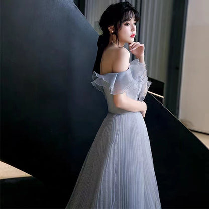 Off Shoulder A Line Prom Dress Tulle Evening Party Gown 673
