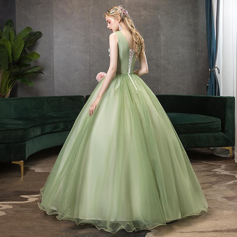 Green Tulle Ball Gown with Flower Sweet 16 Birthday Party Gown Prom Dress 207