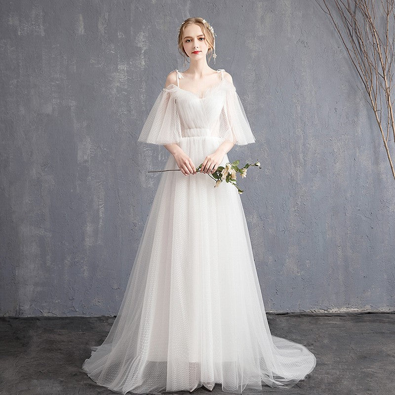 Sweetheart A Line Tulle Wedding Dress Spaghetti Strap Long Formal Gown with Train 309