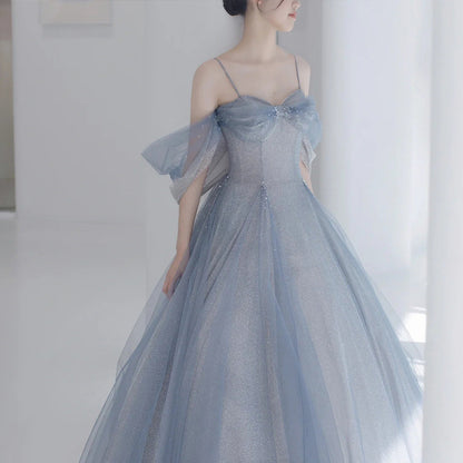 Spaghetti Strap A Line Long Prom Dress Tulle Evening Formal Party Gown 314