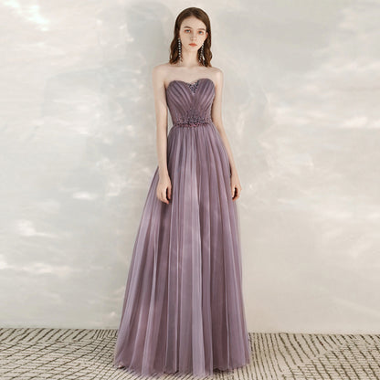 Purple Strapless Sweetheart A Line Prom Dress Tulle Evening Formal Gown 702