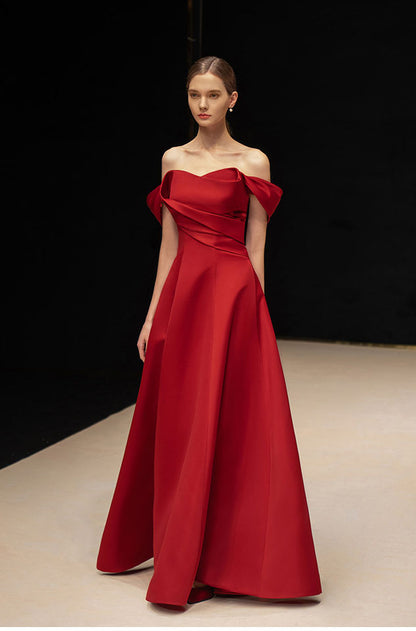 Red A Line Long Prom Dress Satin Evening Formal Party Dress 187