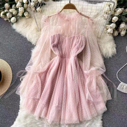 Polka Dot Mesh Fairy Skirt Spring and Summer Birthday Dress Fluffy Skirt 836