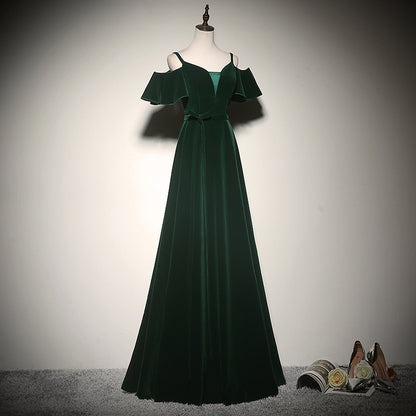 Dark Green Velvet Long Prom Dress A Line Evening Dress 699