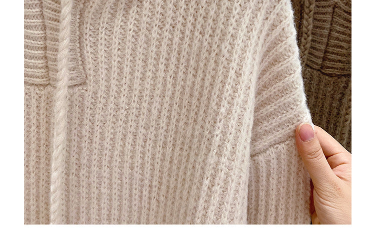 Women's Hooded Thick Sweater Autumn and Winter Loose Lazy Mid-length Knitted Sweater 725