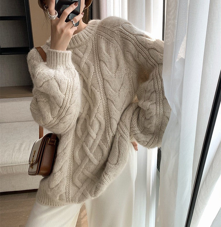 Autumn and Winter New Thick Line Sweater Women's Loose Round Neck Sweater 325