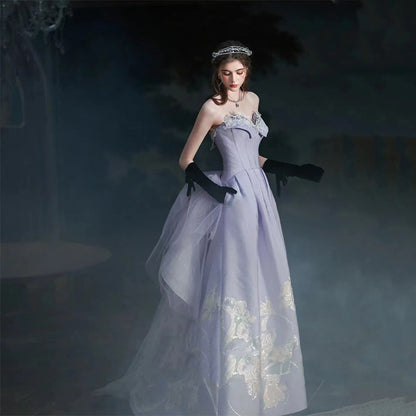 Light Purple Strapless Satin Prom Dress Sweetheart Formal Party Gown 715