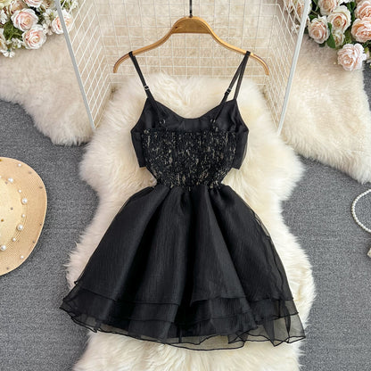 Summer French Bowknot Lace A-line Fluffy Dress Skirt for Women 278
