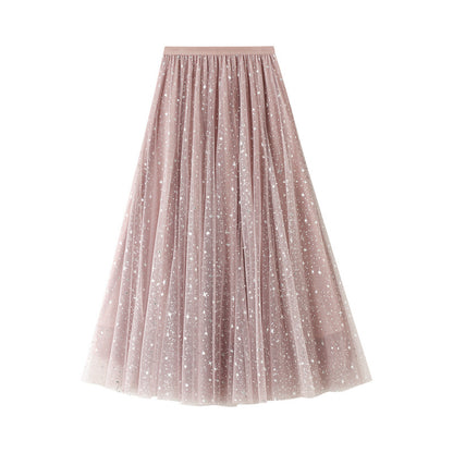 Sparkling Skirt Fairy Tutu Mid Length Star Sequin Mesh Skirt 747