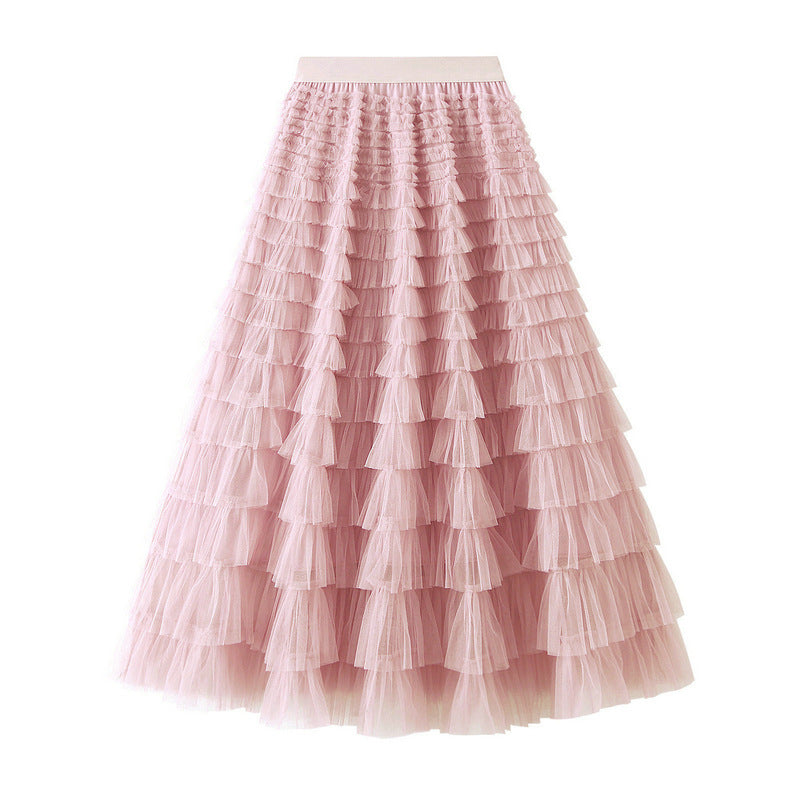 Mesh Cake Skirt Mid-length Skirt A-line Fluffy Skirt 727