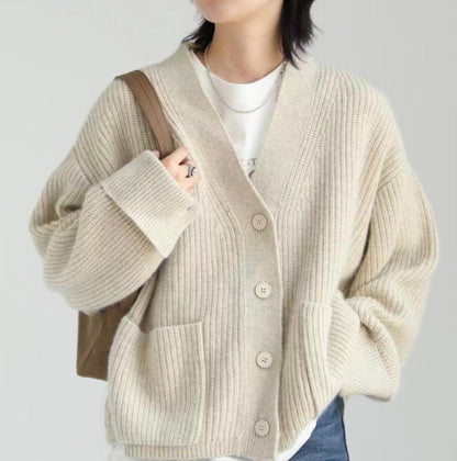 Autumn V Neck Knitted Cardigan with Pockets Sweet Sweater Jacket 1718