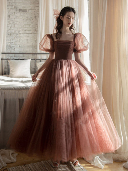 A Line tulle Long Prom Dress Girls Formal Party Dress 129