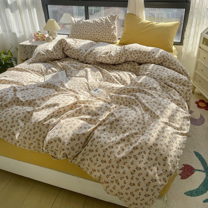 Cotton Floral Bedding Set Four Piece Bed Sheet Quilt Cover 1102