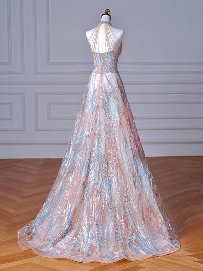 Halterneck A-line Sparkling Sequined Evening Dress 1966