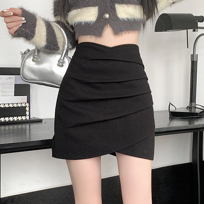 Pleated Irregular High-waisted Short Skirt  A-line Skirt 1974
