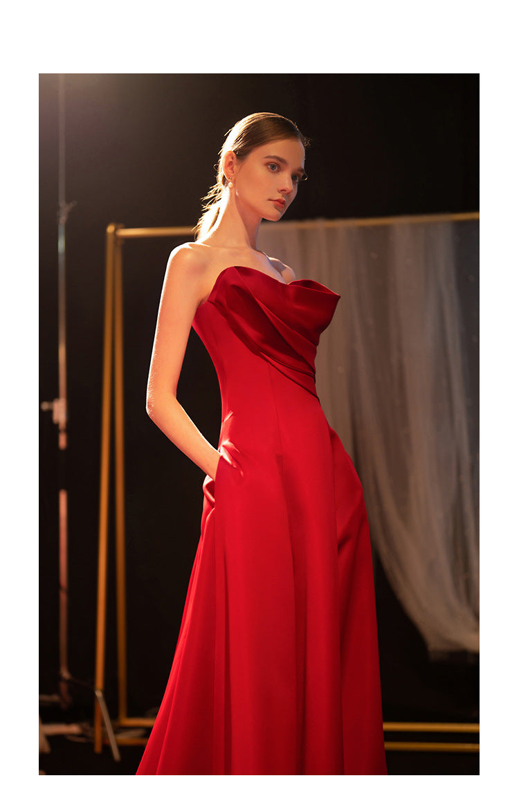 Red A Line Long Prom Dress Satin Evening Formal Party Dress 187