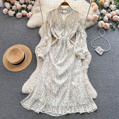 2023 Floral Dress Women Puff Sleeve Mermaid Fairy Long Skirt 283