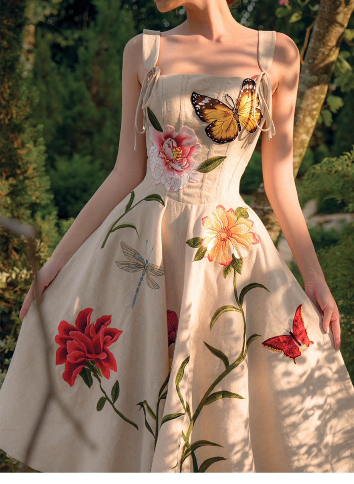 Summer 3D Flower Retro Spaghetti Straps Dress Sweet Dress 1318