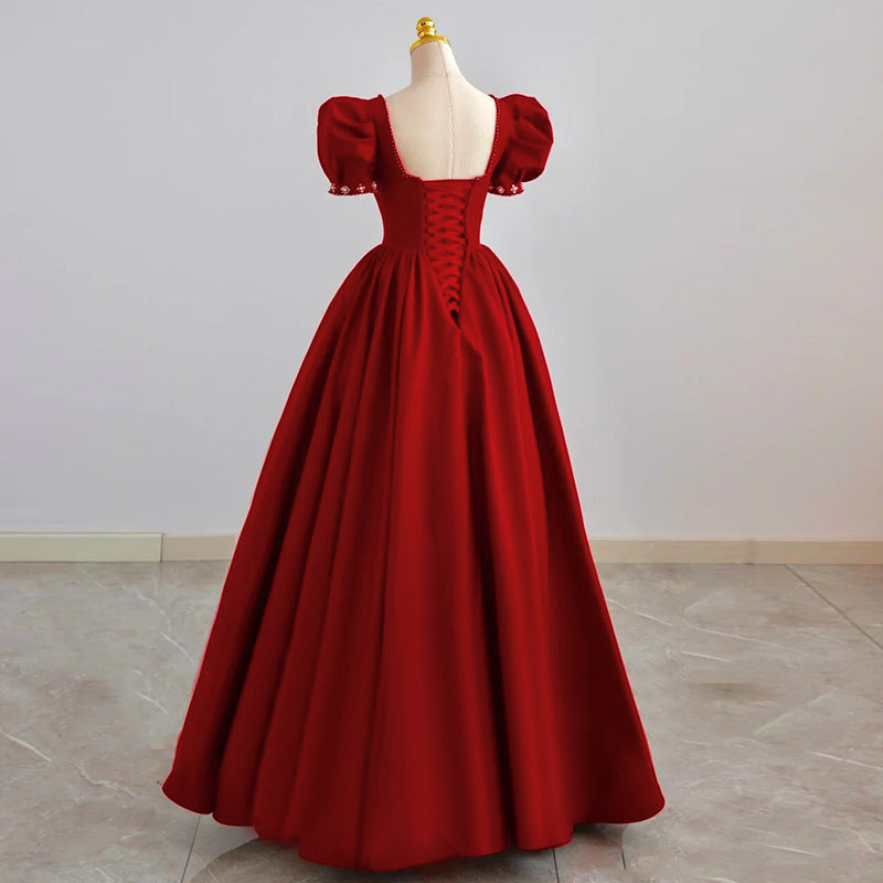 Burgundy Short Sleeves  Prom Dress A Line Evening Party Dress 1703
