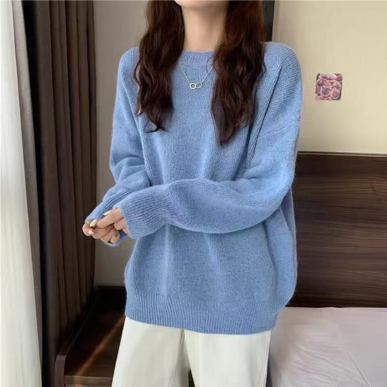Loose Pullover Solid Color Sweater Autumn and Winter Soft Knitted Sweater Top 1954