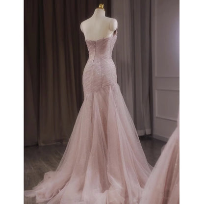 Pink Shiny Tulle Mermaid Prom Dress Fairy Formal Evening Dress 1964